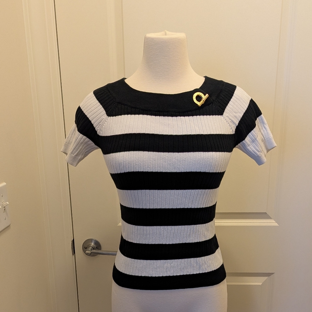 Ralph Lauren Petite Black and White Striped Sweater Size P/S